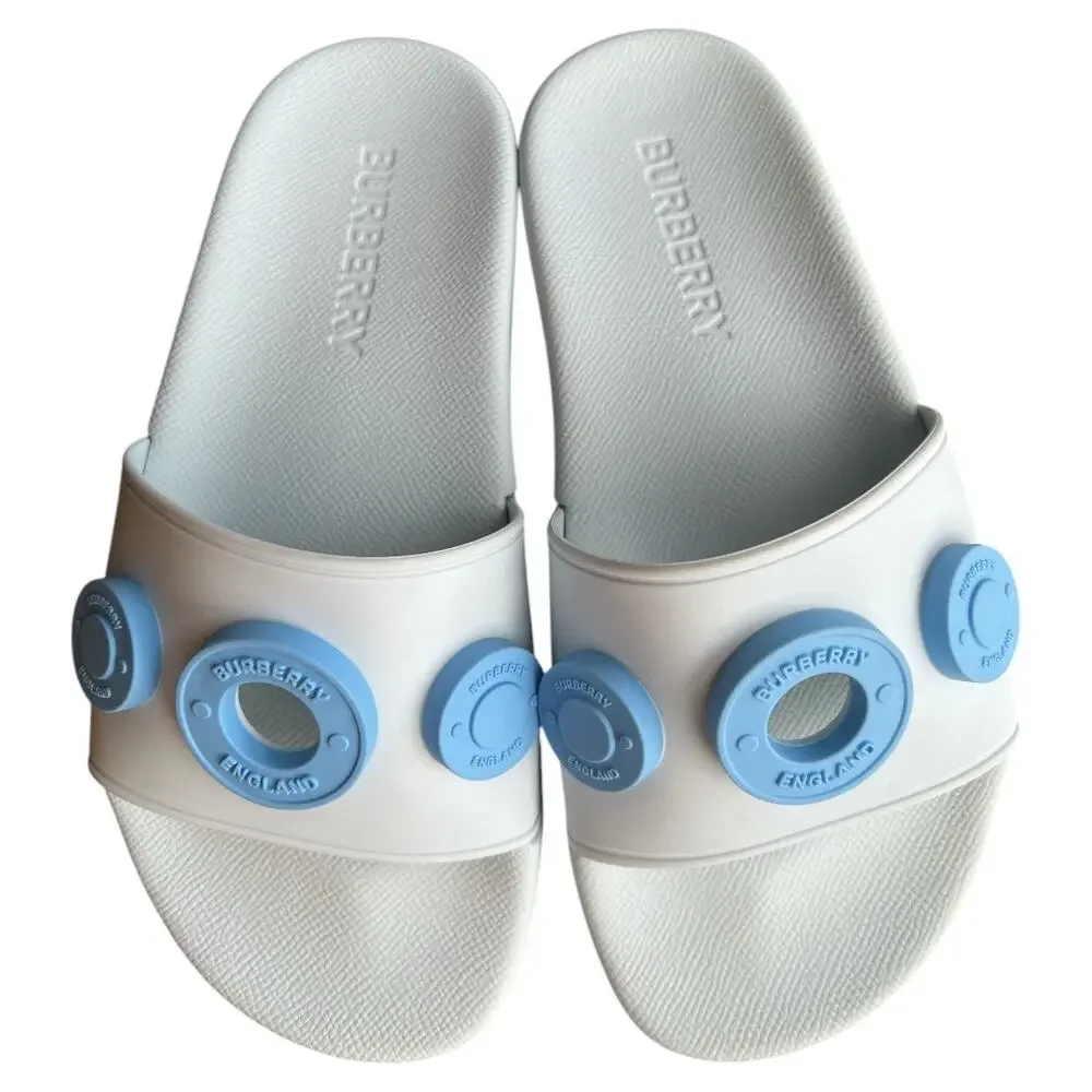 Burberry Blue Furley Logo-Embellished Sandals, IT35/US5